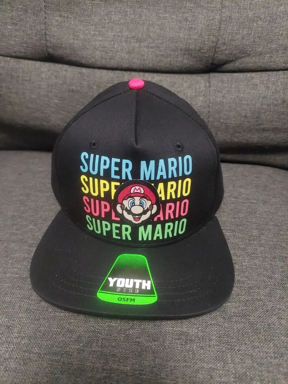 Nintendo Super Mario Black Graphic Snapback Hat Youth One Size Fits Most -NWT
